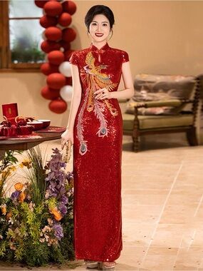 Sequin Red Phoenix Qipao Cheongsam